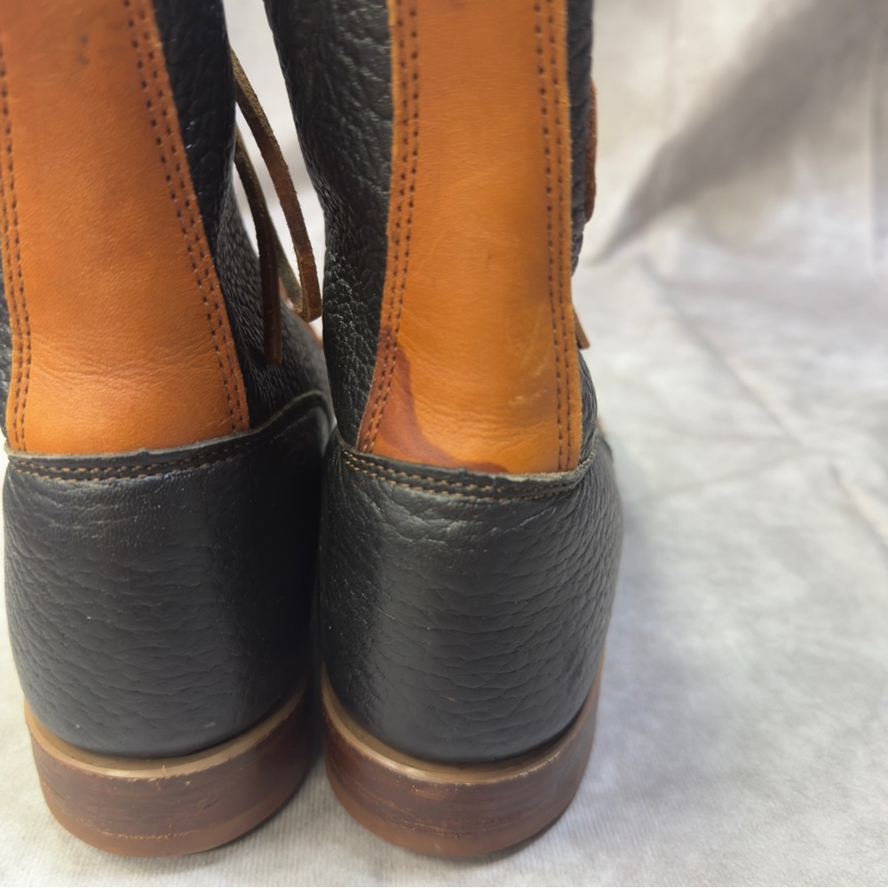 Vintage Justin Kiltie Fringe Lace Up Boots black and brown leather Size 6.5 - Picture 3 of 6